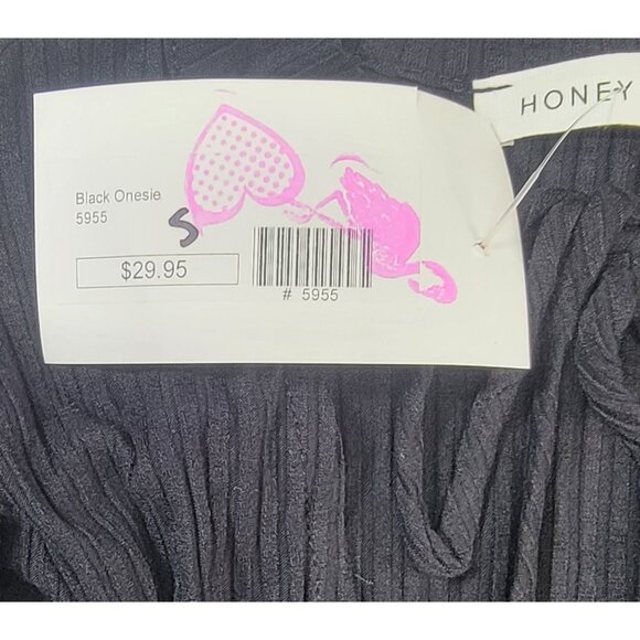 Honey Punch Bodysuit Ribbed Black Long Sleeve V-Neck Womens Small NWT - Picture 6 of 8